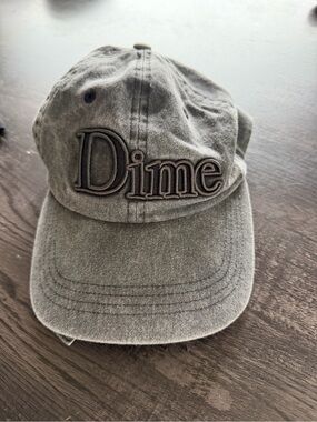 Dime Embroidered Gray Washed Cotton Baseball Cap